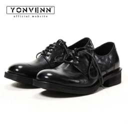 Black whole shoe washed cowhide round toe handmade derby leather shoes men's thick soled casual formal commuting