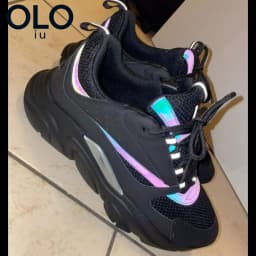 Black Iridescent Reflective Mesh Dad Shoes Thick Sole Shock Absorb Night Glow Casual Sneakers Unisex
