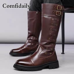 Men's High-Top Boots British Style Fashionable Comfortable Long Tube Boots Soft Non-Slip Men's Footwear-C1308