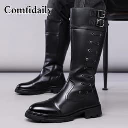 Men's High-Top Boots British Style Fashionable Comfortable Long Tube Boots Soft Non-Slip Men's Footwear-C1308