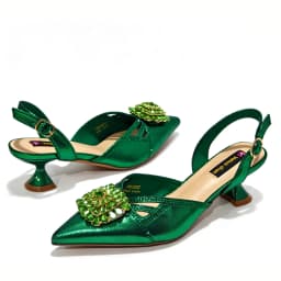 2026 New Arrival Italian-Inspired Green Rhinestone Pointed Toe Women’s High Heels with Matching Handbag Set Elegant Wedding