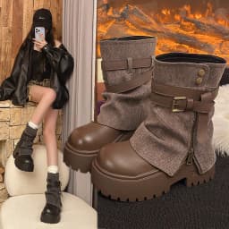 Ankle Boots for Women Cowboy Flats Platform Shoes Fashion Designer Zipper Winter Gothic Boots New Walking Dress Mujer Botas