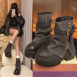 Ankle Boots for Women Cowboy Flats Platform Shoes Fashion Designer Zipper Winter Gothic Boots New Walking Dress Mujer Botas