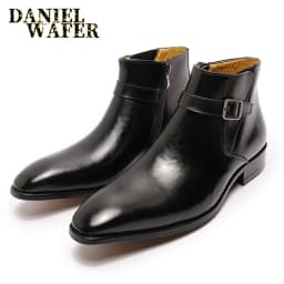 Real Leather Men's Boots Classic Italian Ankle Boots High Top Dress Shoes Zipper Buckle Formal Shoes for Men Blue Basic Boots