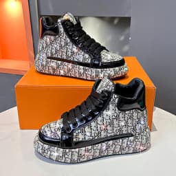 Women's Full Diamond Platform Sneakers Personalized Water Diamond Colored Embroidery Casual Shoes High Top Luxury Sports Shoes