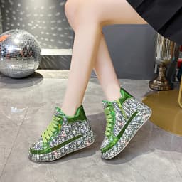 Women's Full Diamond Platform Sneakers Personalized Water Diamond Colored Embroidery Casual Shoes High Top Luxury Sports Shoes