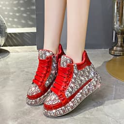 Women's Full Diamond Platform Sneakers Personalized Water Diamond Colored Embroidery Casual Shoes High Top Luxury Sports Shoes