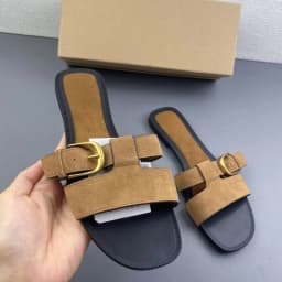 Women's Suede Flat Slide Sandals Buckle Open Toe Slip-On Slippers 2026 New Casual Summer Shoes Comfort Flat Beach Outdoor Wear