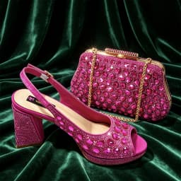 2026 Chic Fuchsia Peep Toe Heels with Sparkling Diamond Accents - Italian Designed Matching Pump and Bag Set for Stunning Party