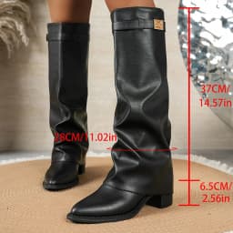 Black Pu Leather Knee High Boots Women 2026 Autumn Pointed Toe High Heel Long Boots Woman Plus Size 42 Female Gothic Booties