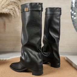 Black Pu Leather Knee High Boots Women 2026 Autumn Pointed Toe High Heel Long Boots Woman Plus Size 42 Female Gothic Booties