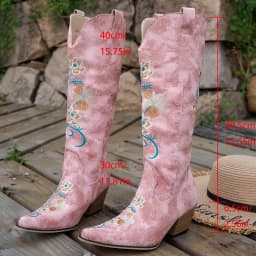 Vintage Flower Embroidered Long Cowboy Boots Women Western Country Pu Leather Knee High Boots Woman High Heel Cowgirl Shoes