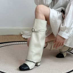 Xiaoxiangfeng Color Blocked Thick Heeled Pants Boots, Knee High Leg Knight Fashion Boots, High-Heeled Chain Boots