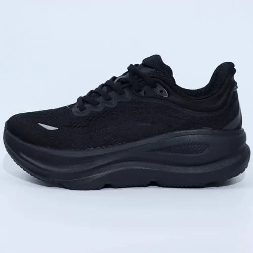 Men Women All Black Knit Running Shoes, Breathable Mesh Thick Cushion Platform Sneakers, Shock Absorbing Non Slip Lightweight Athletic Jogging Walking Trainers Unisex
