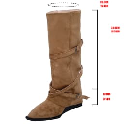 Khaki Faux Suede Western Boots Women 2026 Autumn Vintage Pointed Toe Knee High Boots Woman Plus Size 43 High Heel Cowboy Shoes