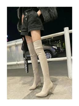 New Autumn and Winter New Over Knee Elastic Boots Women's High Heeled Pointed Knee Boots Slim And Versatile Boots