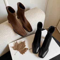Eilyken Women Ankle Boots Designer Sewing Patchwork Square Toe Shoes Autumn Winter Zipper Thick Heels Botas Mujer