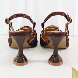 QueenYan Brown Satin Rhinestone Slingback Pointed Pumps Matching Scalloped Rhinestone Evening Clutch Bag Set Women Formal Shoes