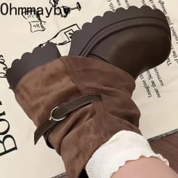 New Platform Thick Heel Women Ankle Boots Metal Buckle Decor Height Increase Shoes Autumn Winter Vintage Short Botas Mujer