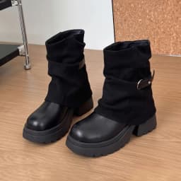 New Platform Thick Heel Women Ankle Boots Metal Buckle Decor Height Increase Shoes Autumn Winter Vintage Short Botas Mujer