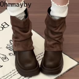 New Platform Thick Heel Women Ankle Boots Metal Buckle Decor Height Increase Shoes Autumn Winter Vintage Short Botas Mujer