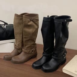 Eilyken Fashion Design Weave Belt Buckle Women Knee-High Boots Autumn Winter Retro Round Toe Square Low Heels Shoes