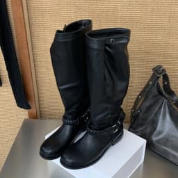 Eilyken Fashion Design Weave Belt Buckle Women Knee-High Boots Autumn Winter Retro Round Toe Square Low Heels Shoes
