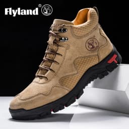 FLYLAND Men's Ankle Boots Casual Leather Shoes Fashion Vintage Hand Stitching Soft Business Handmade Shoes