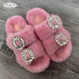 Mink Slippers Women's Summer Sandals 2026 Woman Slippers Sandals Fashion Shoes for Woman Comfort Women's Mules Fuzzy Fur Slides