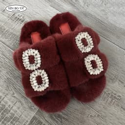 Mink Slippers Women's Summer Sandals 2026 Woman Slippers Sandals Fashion Shoes for Woman Comfort Women's Mules Fuzzy Fur Slides