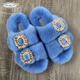 Mink Slippers Women's Summer Sandals 2026 Woman Slippers Sandals Fashion Shoes for Woman Comfort Women's Mules Fuzzy Fur Slides