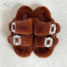 Mink Slippers Women's Summer Sandals 2026 Woman Slippers Sandals Fashion Shoes for Woman Comfort Women's Mules Fuzzy Fur Slides
