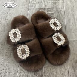 Mink Slippers Women's Summer Sandals 2026 Woman Slippers Sandals Fashion Shoes for Woman Comfort Women's Mules Fuzzy Fur Slides