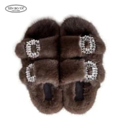 Mink Slippers Women's Summer Sandals 2026 Woman Slippers Sandals Fashion Shoes for Woman Comfort Women's Mules Fuzzy Fur Slides