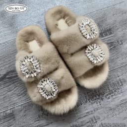 Mink Slippers Women's Summer Sandals 2026 Woman Slippers Sandals Fashion Shoes for Woman Comfort Women's Mules Fuzzy Fur Slides