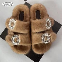 Mink Slippers Women's Summer Sandals 2026 Woman Slippers Sandals Fashion Shoes for Woman Comfort Women's Mules Fuzzy Fur Slides