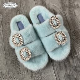 Mink Slippers Women's Summer Sandals 2026 Woman Slippers Sandals Fashion Shoes for Woman Comfort Women's Mules Fuzzy Fur Slides