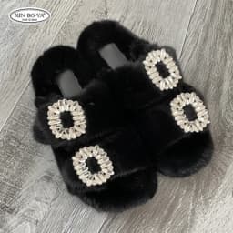Mink Slippers Women's Summer Sandals 2026 Woman Slippers Sandals Fashion Shoes for Woman Comfort Women's Mules Fuzzy Fur Slides