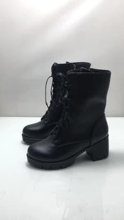 SIMLOVEYO Rubber Lace Up Black Autumn Chunky Boots big size 46 Ankle Boots Women Platform Shoes Ladies shoes women shoes Hot