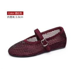 Fairy Starry Sky Ballet Shoes ~ 3cm Height-Increasing Rhinestone Mesh Flat Mary Jane Single Strap Women's Sandals