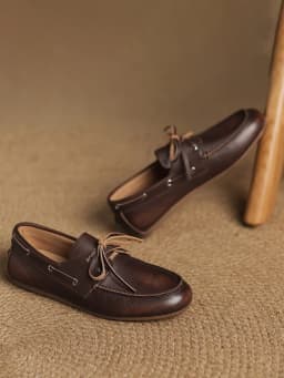 NEW 2025 Trend Women Flat Shoes Genuine Leather Spring Autumn Lady Casual Lace Up Shoes Oversizes Size Apricot Brown Women Flats