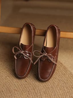NEW 2025 Trend Women Flat Shoes Genuine Leather Spring Autumn Lady Casual Lace Up Shoes Oversizes Size Apricot Brown Women Flats