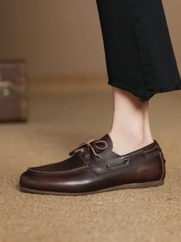 NEW 2025 Trend Women Flat Shoes Genuine Leather Spring Autumn Lady Casual Lace Up Shoes Oversizes Size Apricot Brown Women Flats
