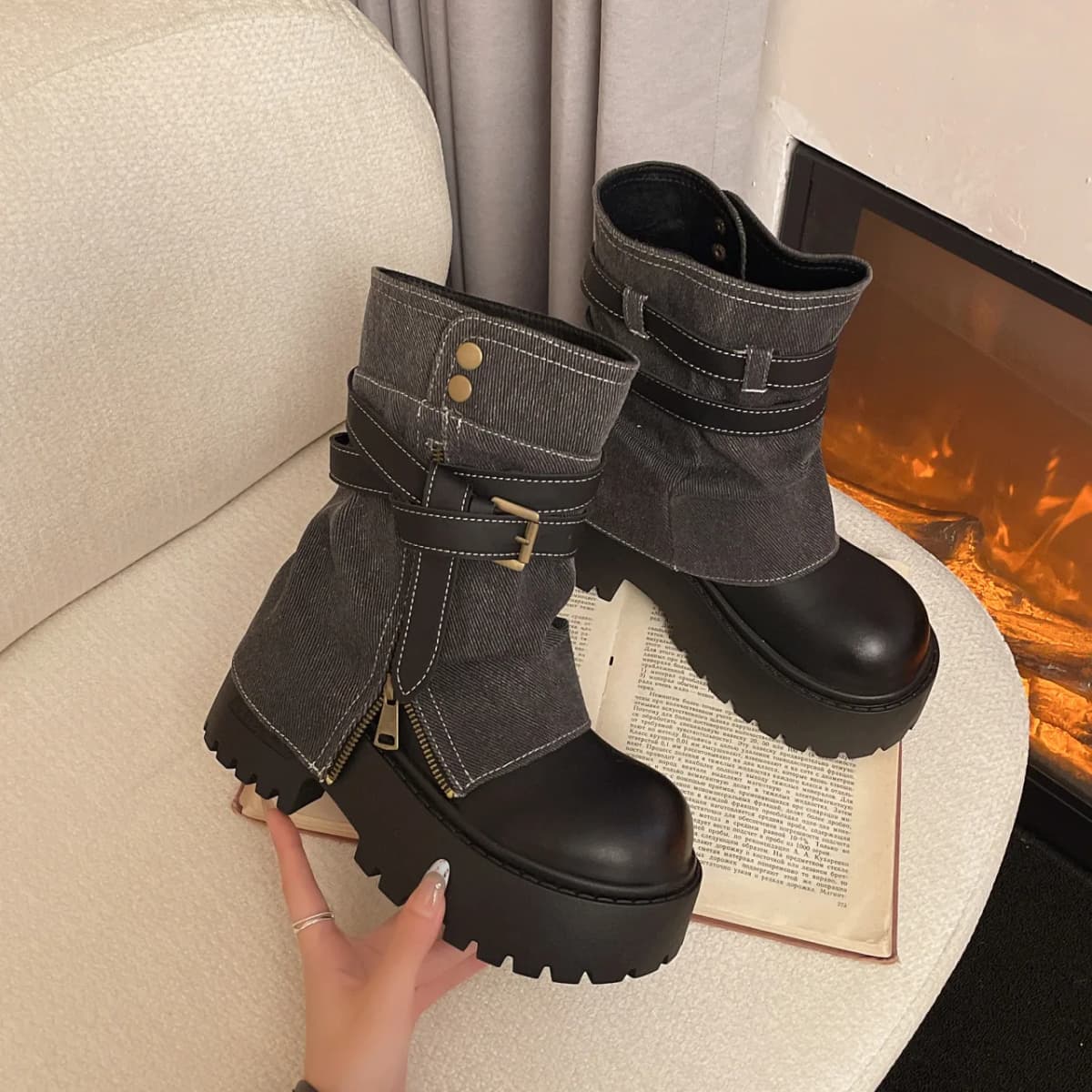 Ankle Boots for Women Cowboy Flats Platform Shoes Fashion Designer Zipper Winter Gothic Boots New Walking Dress Mujer Botas