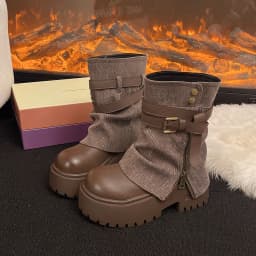 Ankle Boots for Women Cowboy Flats Platform Shoes Fashion Designer Zipper Winter Gothic Boots New Walking Dress Mujer Botas