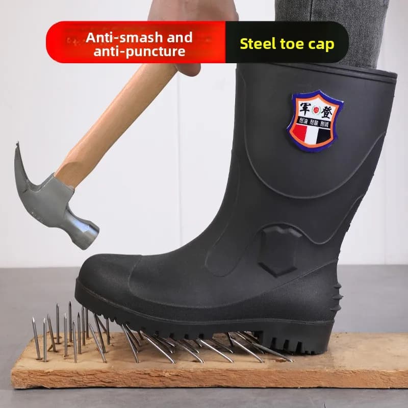 Extra Thick Steel Head Rain Boots Steel Sole Water Boots Construction Site Anti-puncture Rubber Shoes Anti-smashing