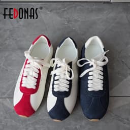 FEDONAS Fashion Women Cow Leather Suede Sneakers Comfort Breathable Cross-tied Spring Summer Casual Sport Shoes Lightweight Shoe