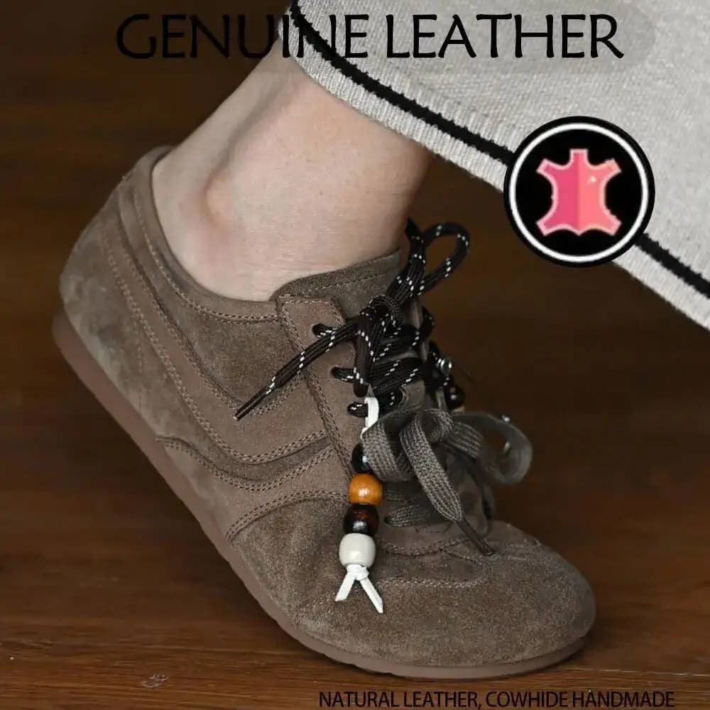 Women's Casual German Training Shoes Retro Soft-soled and Comfortable Versatile Flat-bottomed Sneakers Genuine Leather Shoes