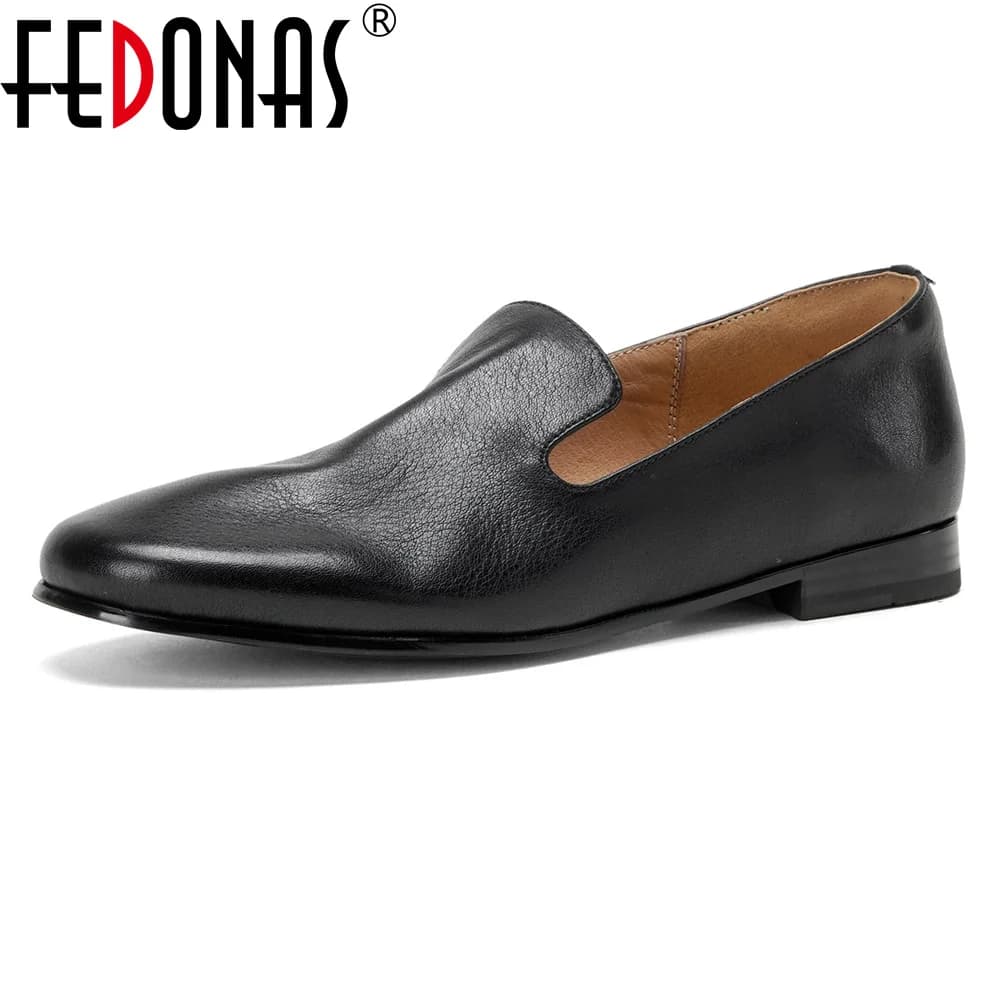 FEDONAS 2026 New Women Genuine Leather Loafers Pumps Low Heels Soft Leather Round Toe Casual Shoes Spring Office Pumps