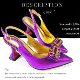 New Arrival Mature Style Purple Color Party Wedding Pointed Toe High Heel Women Shoes and Bag Set Decorated With Rhinestoe